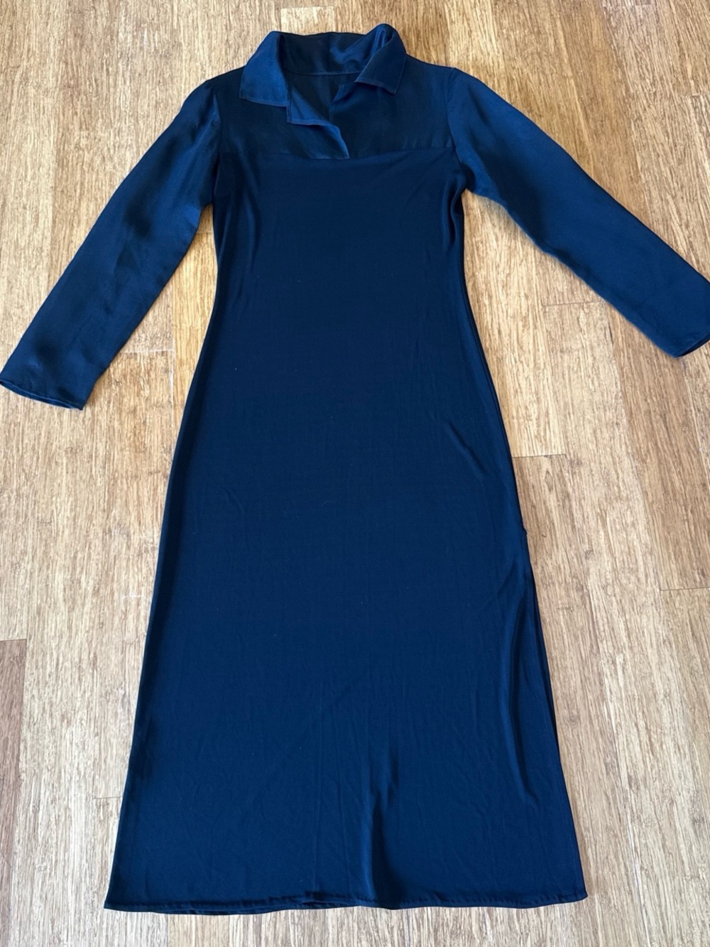 Classic black matte Jersey and organza  Long-Sleeve Midi Dress